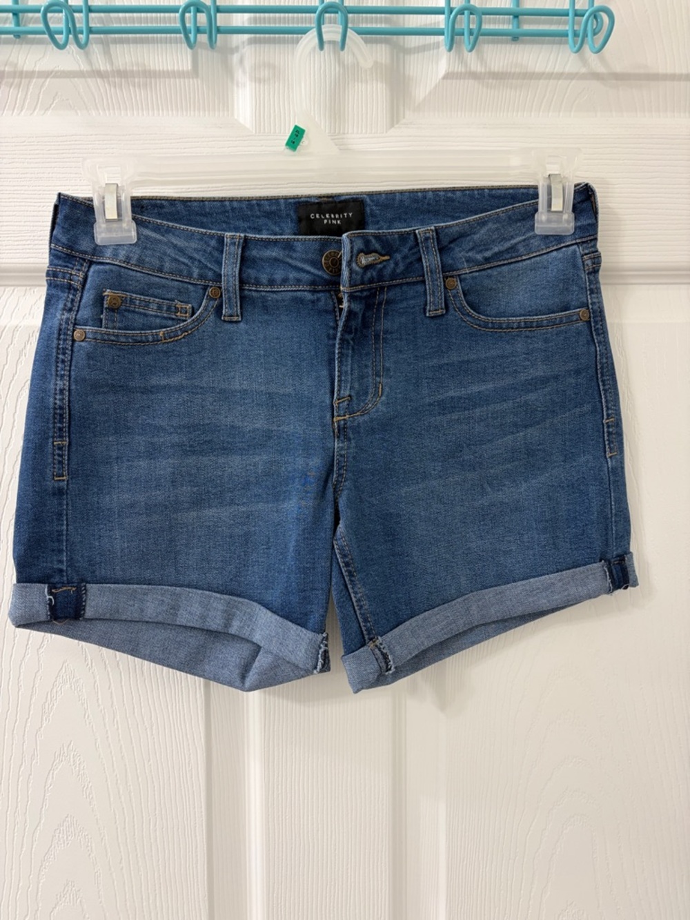 Celebrity Pink Medium Blue Rolled Cuff Denim Shorts
